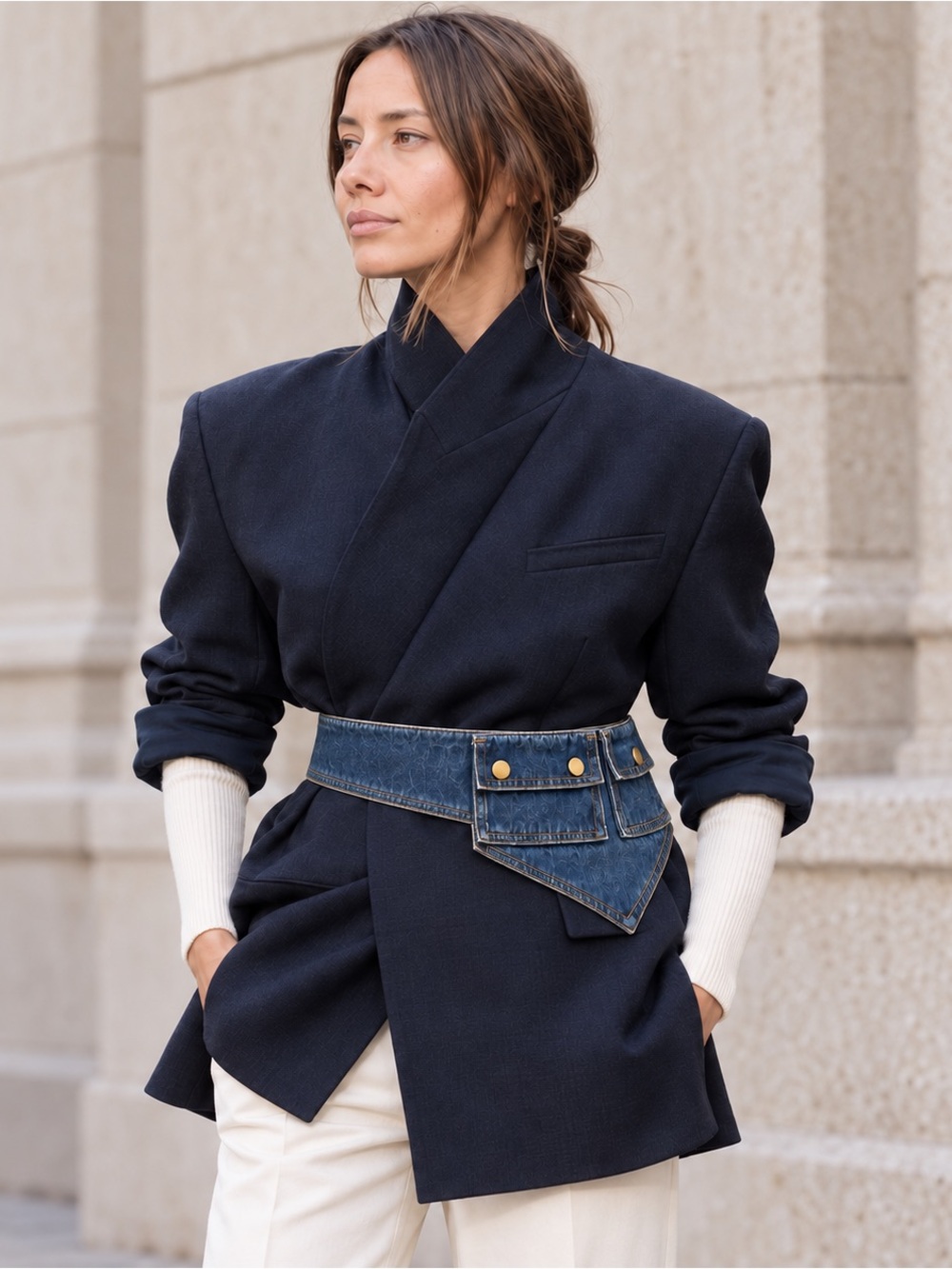Y2K Dark Blue Denim Pocket Hip Belt